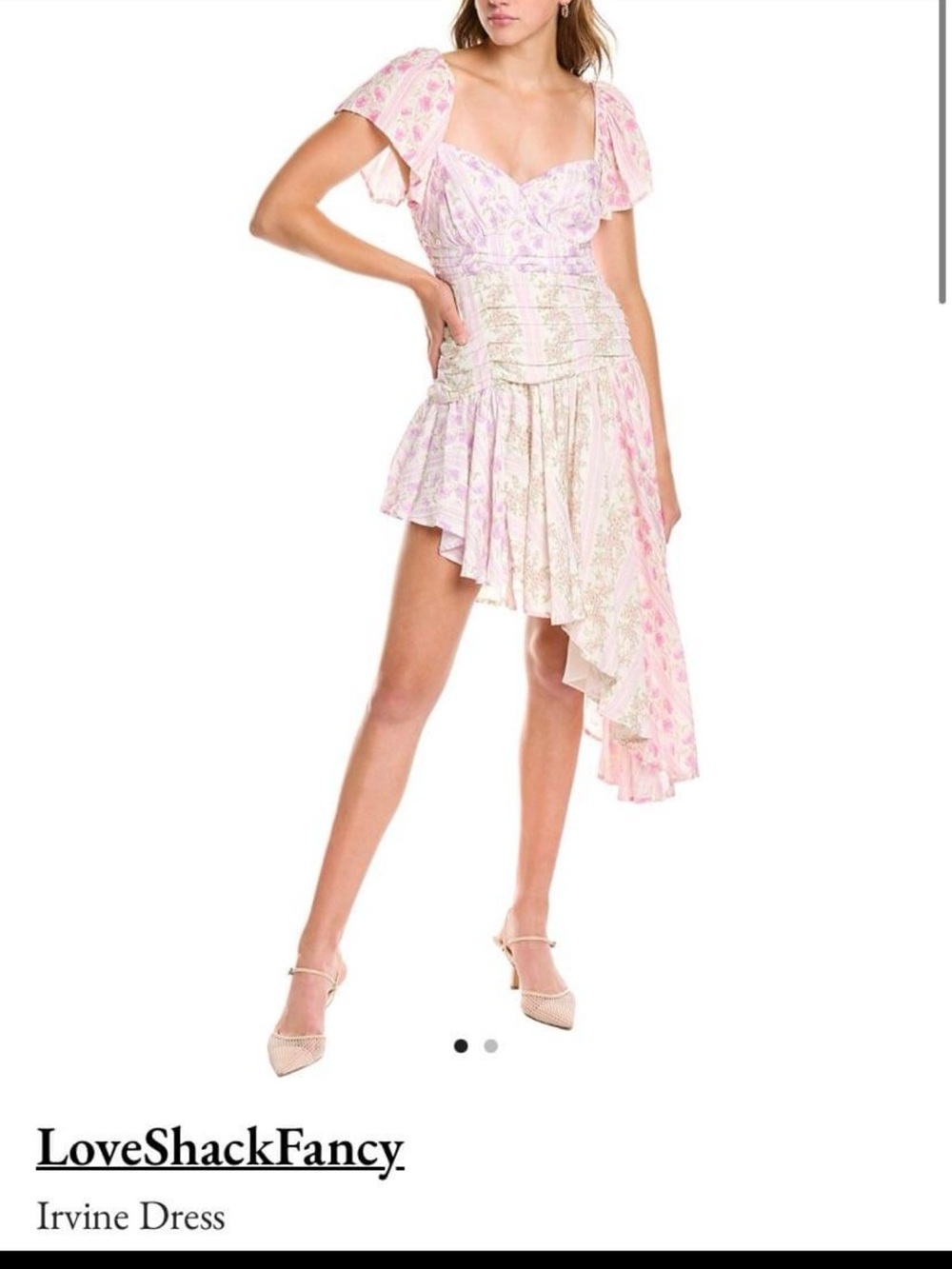 LoveShackFancy Irvine Dress Pink Floral Asymmetric Mini Dress